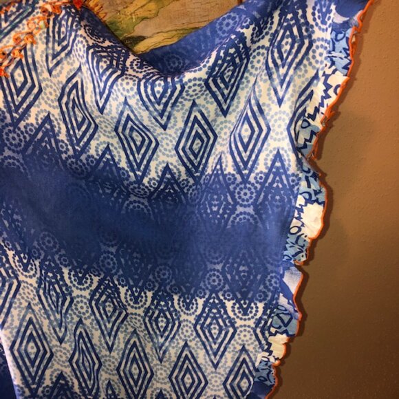 Sz M Kalypso 7 Blue & White Ombre Print Beach Coverup with Orange Embroi… - Picture 7 of 17